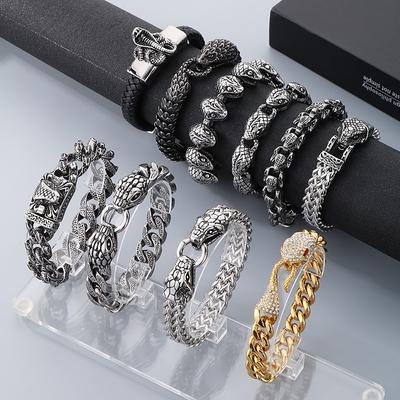 Schmuck der Rock Diamond-Set Retro Schlangen-Element Serie, Dominantes Schlangenkopf Edelstahlarmband für Männer