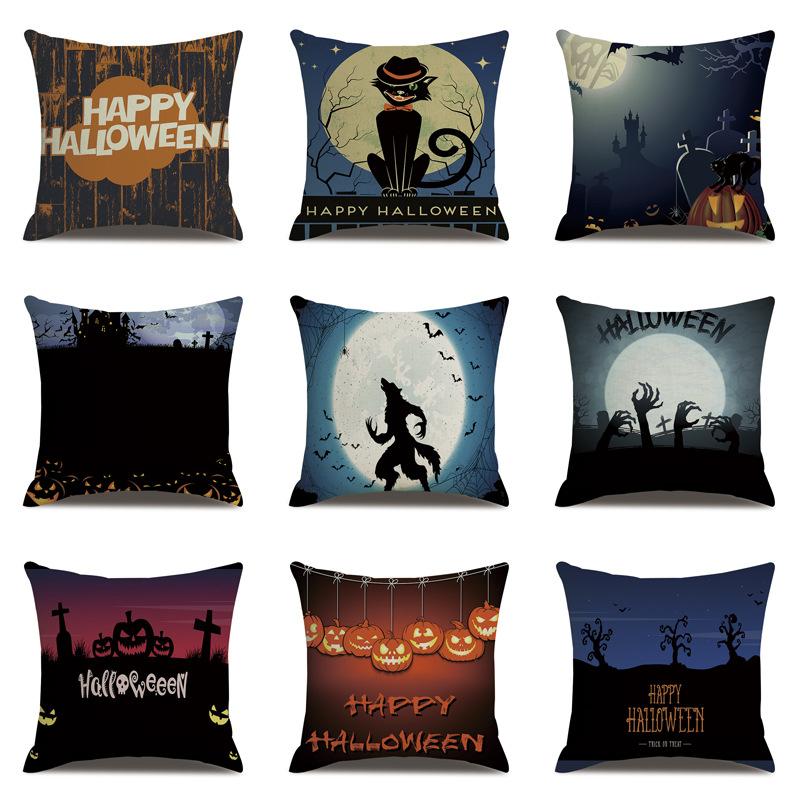 Halloweenský lněný povlak na polštář Tištěný povlak na polštář