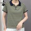 Damenmode Casual Sommer Frühling Streifendruck Kurzarm Polokragen Blusen & Hemden