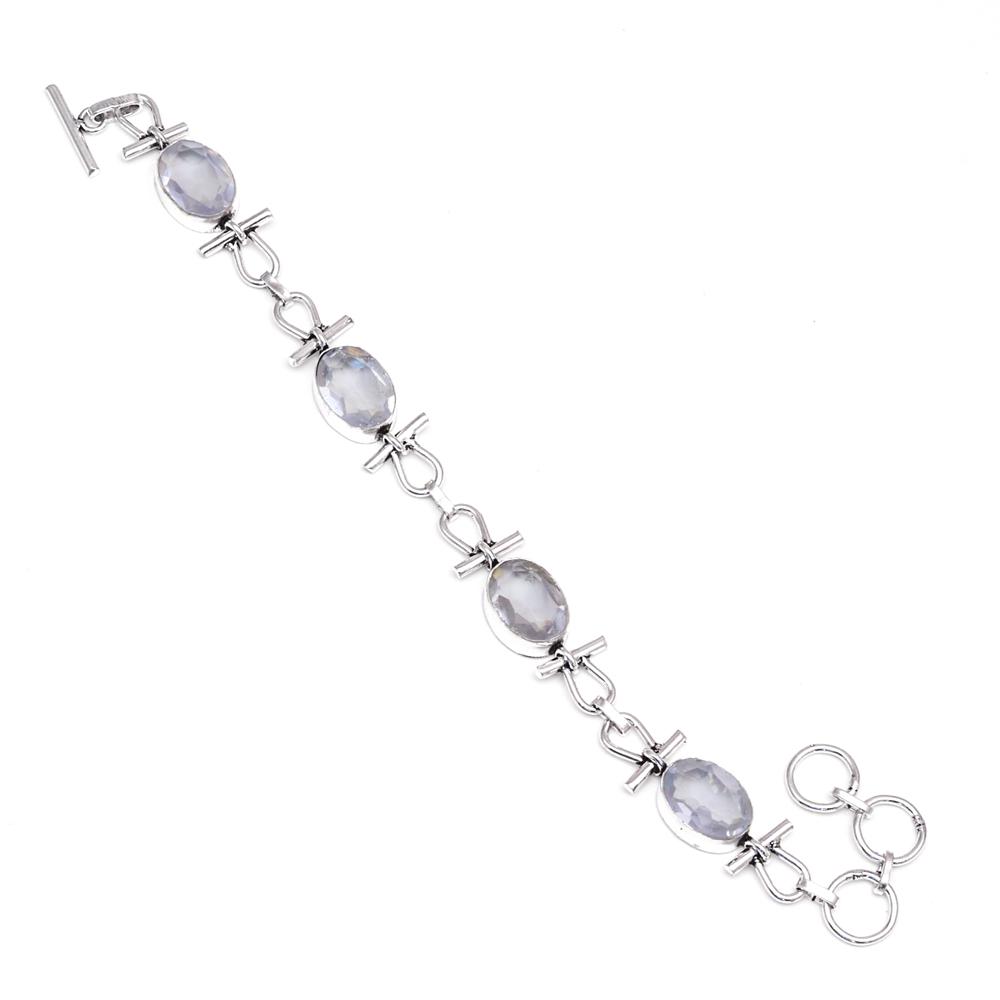 

White Quartz Gemstone Handmade Ethnic Silver Jewelry Bracelet 7-8