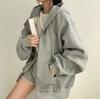 Loose Hoodies Women Autumn Winter  New Casual Long Sleeve Zip Up Hoodie Chic Vintage Solid Draw String Sweatshirt