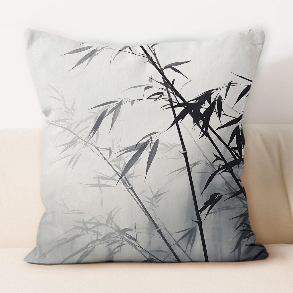Traditional Chinese Ink And Bamboo Pillowcase, Suitable For Home Sofa Decoration, Living Room, Dormitory