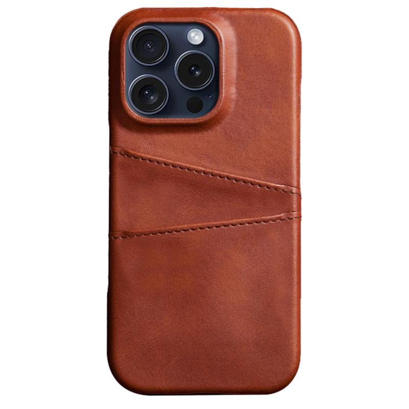 For iPhone 16 Pro Max Case Dual Card Slots Leather Coated PC Hard Phone Cover