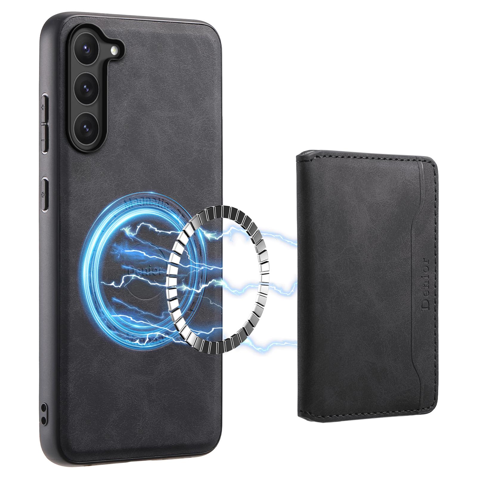 

DENIOR D13 For Samsung Galaxy S23 Case Detachable Card Bag Leather+PC+TPU Phone Cover Black