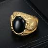 Vintage Classic Gold Color Stainless Steel Rings for Men Women Fashion Green/Black Stone Ring Biker Solid Finger Jewelry Gift