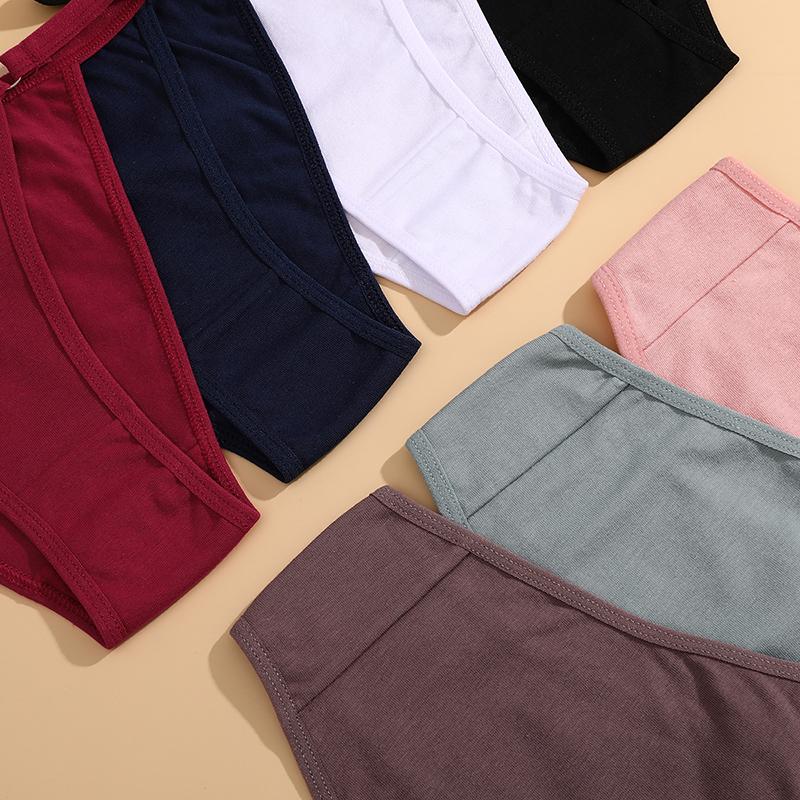 5PCS/Set Women Cotton Briefs Sexy Low Rise Panties Metal Ring Hollow Breathable Underwear Solid Color Comfortable Lingerie M-2XL