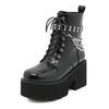 Wasserdichte Plateau-Martinsstiefel für Damen mit klobigem Absatz und dicken Sohlen, High Heels, Schnürung, Metallketten und Übergrößen erhältlich.