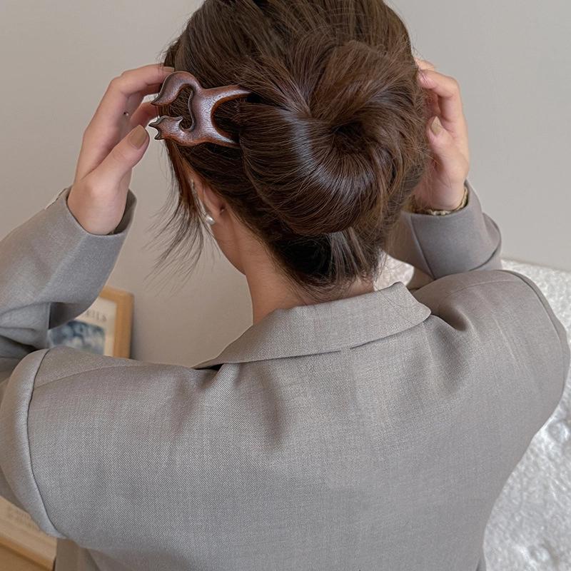 Wooden Hair Stick U-Shaped Hair Fork Cat Butterfly Chinese Style Hairpin Headwear Girl Hair Accessories