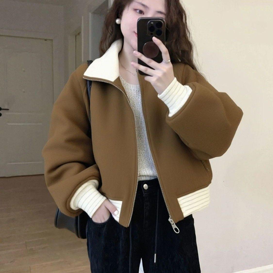 

Women s Faux Suede Plush Fleece Thickened Stand Collar Jacket for Autumn and Winter M (80-95 catties)