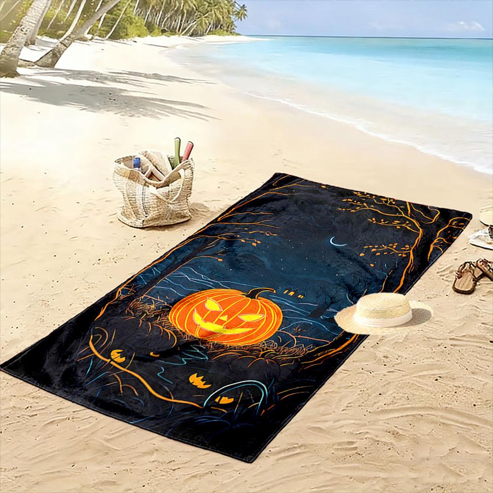 Glowing pumpkin twilight scene Print beach towel, quick drying, suitable for travel, outdoor sports, jogging, the beach and swimming, gift