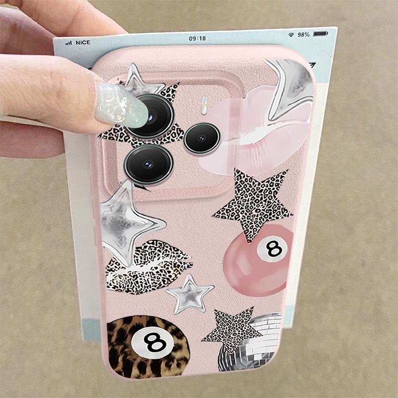 Vintage Leopard Print Stars Billiards Case Xiaomi 14T 13T 11T Pro Leather Texture Silicone Cover Funda For Redmi Note 14 13 Pro 4G 5G 12 11
