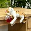 Cute Drinking Cat Figurine Kitten Holding Wine Glass Statue Resin Lying Kitty Ornament for Garden Planter Balcony Indoor Outdoor Shelf Decor