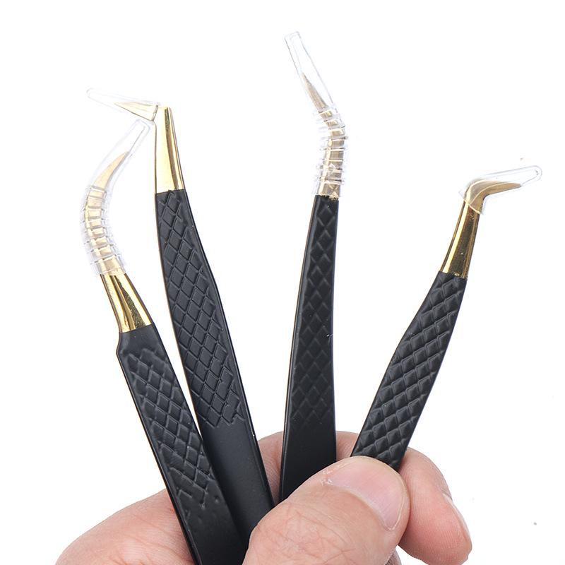 Black Gold Pattern Stainless Steel Eyelash Tweezers for Precision Eyelash Extension