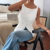 Spring Summer Fashion Casual Sleeveless Vest Solid Color Button Top T-shirt