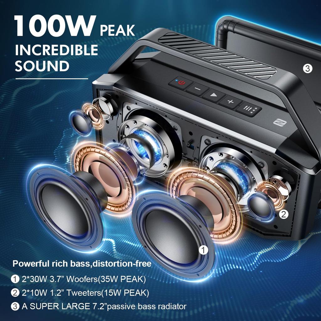 Bluetooth 60W 100W Portable Wireless Bluetooth Speaker with Deep IPX6 Waterproof Outdoor Wireless Bluetooth True Wireless 40 Hours Power W-KING