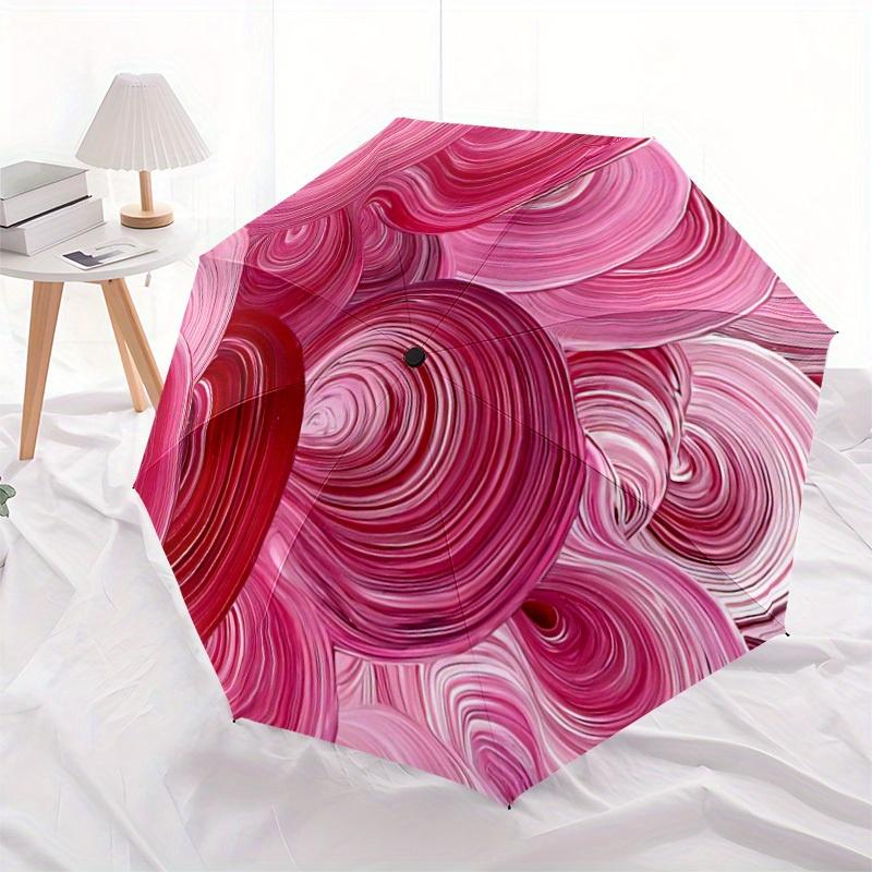1pc Swirls Circles Automatic Open/close Folding Compact Umbrella, 8-Rib Sturdy Canopy, Lightweight Portable, Everyday Use, Gift, Outdoor Umbrella, Tra