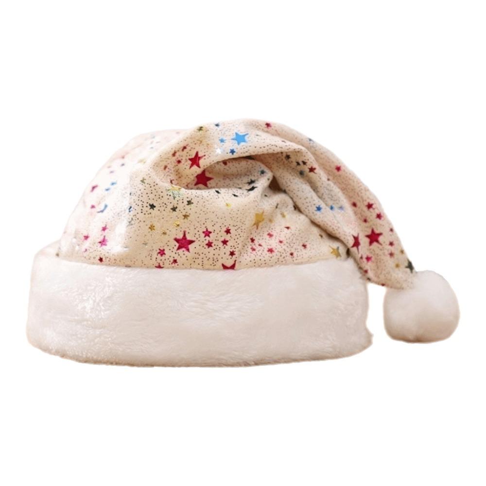 Fluffy Santa Hat Star Pattern Plush Hat Fashion Christmas Hat Holiday