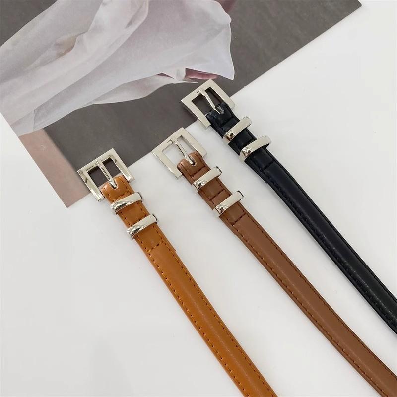 Womens Casual Leather Belt With Silver Pin Buckle For Dresses And Pants