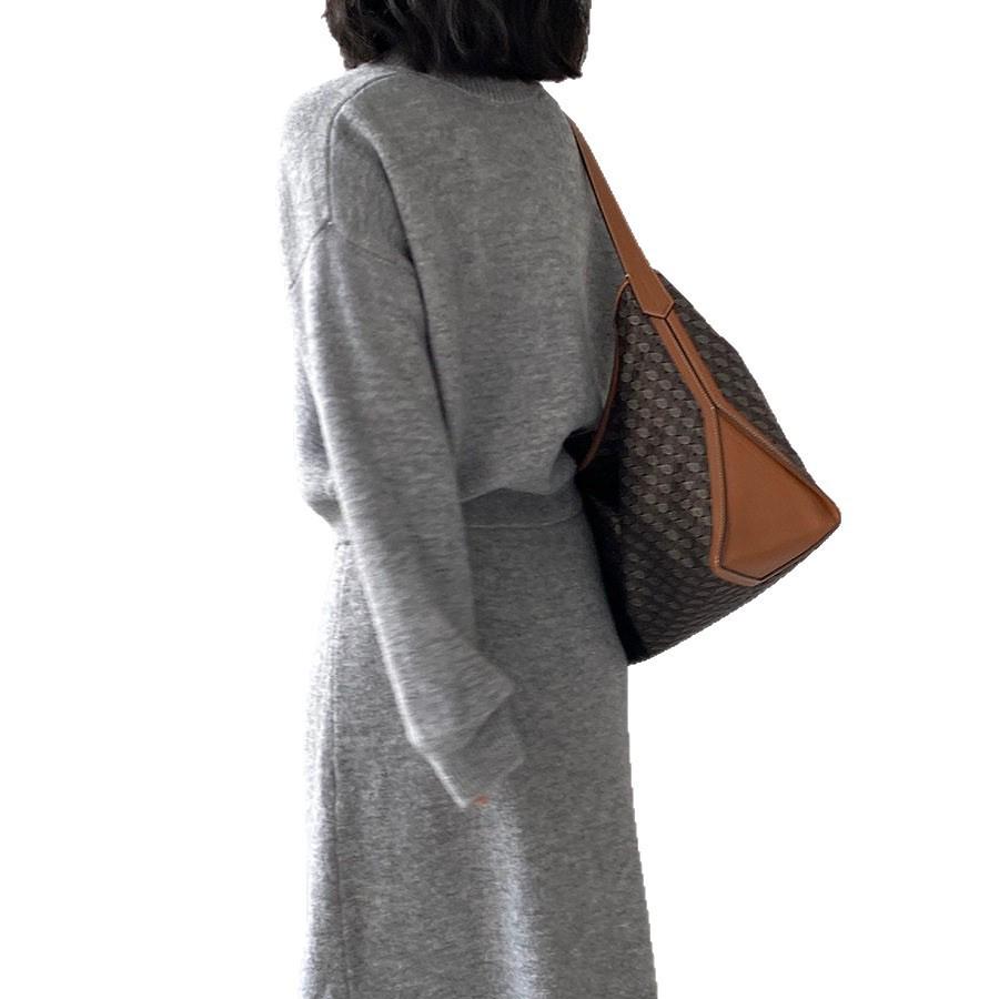 Elegant Autumn/Winter Two-Piece Set: Sweater Jacket & Half Skirt with Silk Scarf for Women.