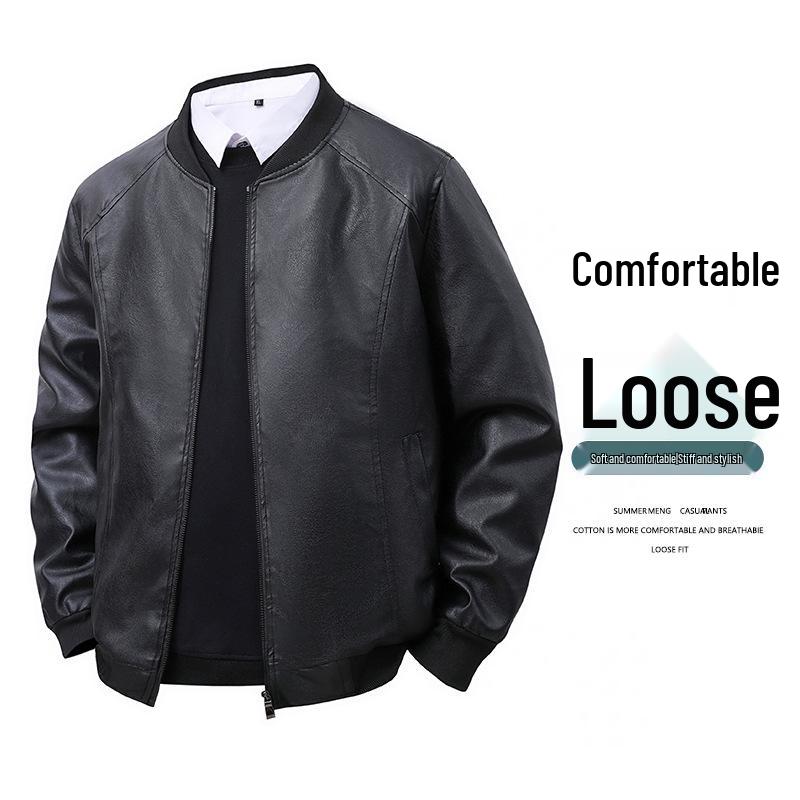 Men's Trendy PU Leather Jacket: Baseball Collar, Plus Size, Autumn/Winter, Dad Style