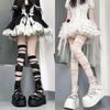 Lolita Schwarz Und 1 Stück Weiße Bandagen Dünne Jk Uniform Kreuzriemen Lange Kniehohe Strümpfe Damen Cosplay Sexy Oberschenkelstrümpfe