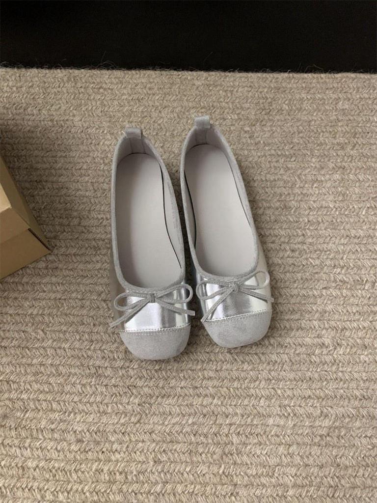 French gentle wind flat-soled silver ballet shoes 2025 shoes single shoes soft-soled small red shoes evening shoes