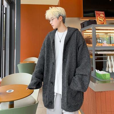 Dark Gray Cardigan Men's Autumn Winter New Lazy Style Loose Casual Simple Sweater Jacket
