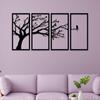Pre-Laminated Pine Wood Bird On a Tree In Wall Art | Laser Cut Precision | For Home Décor | For Gifting (Set of 4)