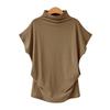 Plus Size Women's Solid Batwing Sleeve T-Shirt - Half-High Collar, Loose Fit, Polyester-Cotton Blend, Short-Sleeve