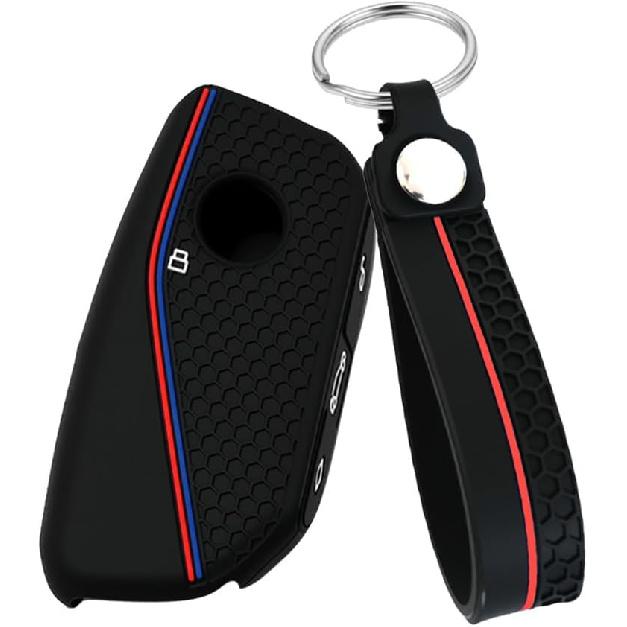2PCS Key Fob Cover Compatible with BMW X1 Msport X2 X5 G05 M60i X5M X6 X7 740i X3 M50 540i 2024 2025 2026 Protector Silicone Case with Little Lanyard