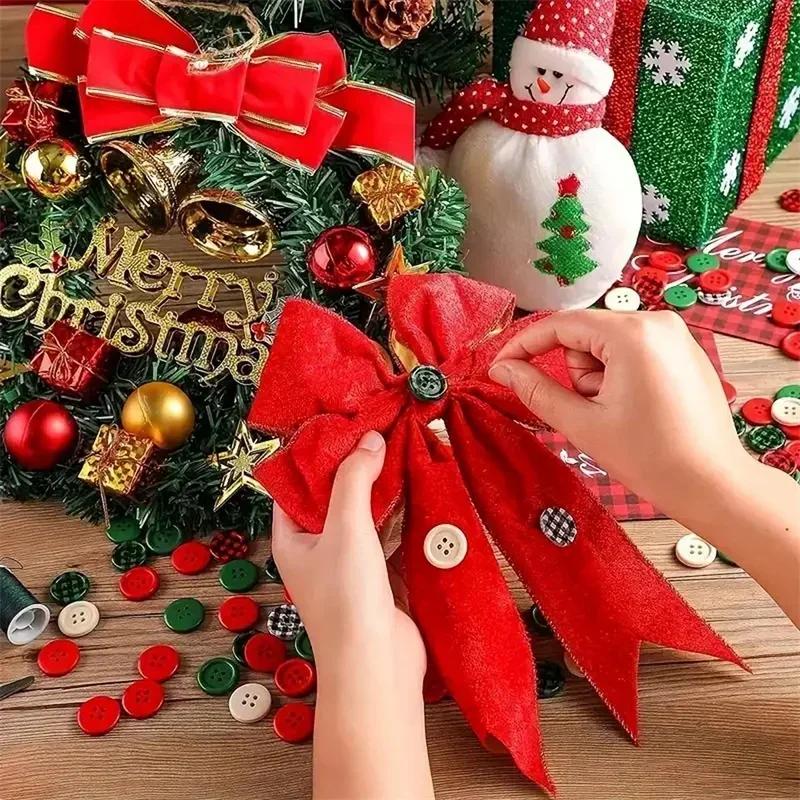 60 Pieces, Christmas Wooden Buttons, 6 Colors, 0.79 Inches, Plaid Wooden Buttons, 4 Holes, Black And Red Wooden Buttons, Plaid
