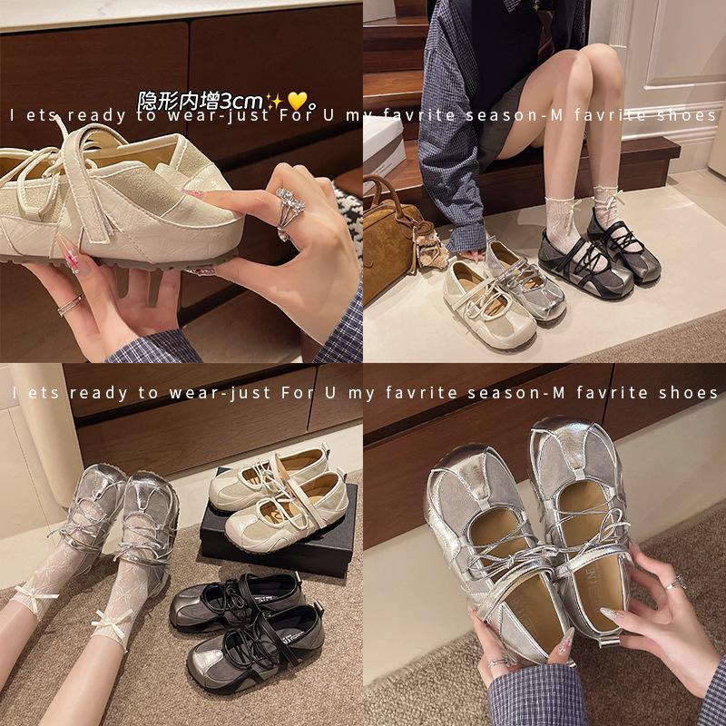 Ballet shoes square head functional wind 2025 autumn sports versatile cross belt Velcro shallow mouth Mary Jane shoes single shoes