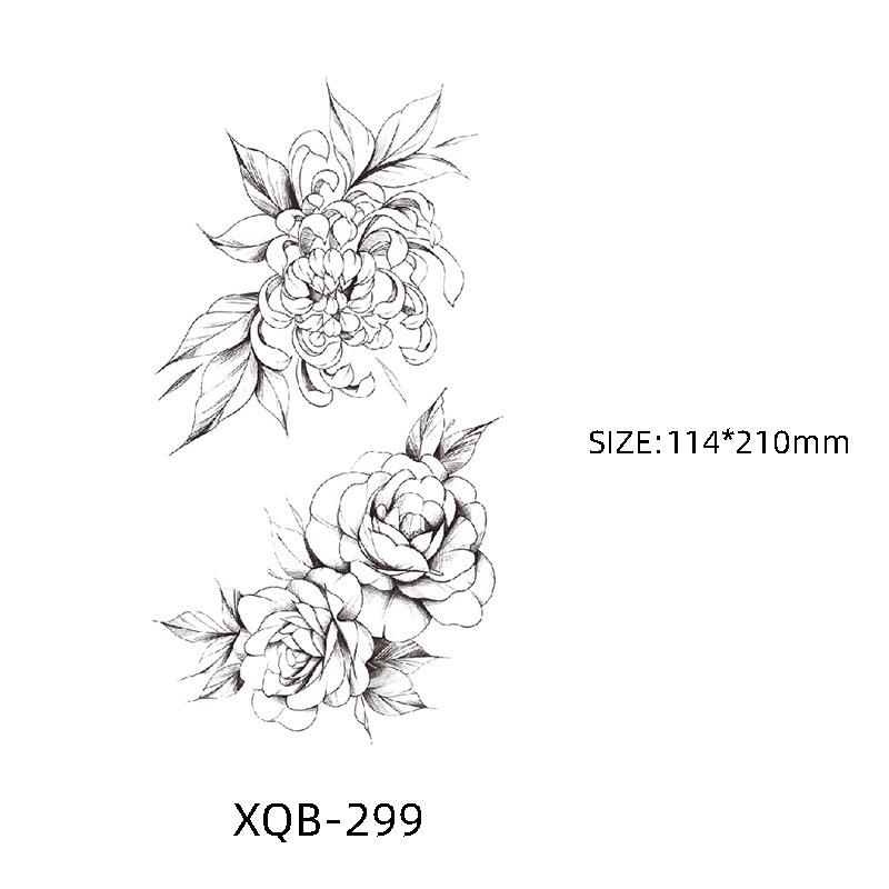 Waterproof Black & White Sketch Flower Half Sleeve Tattoo Stickers