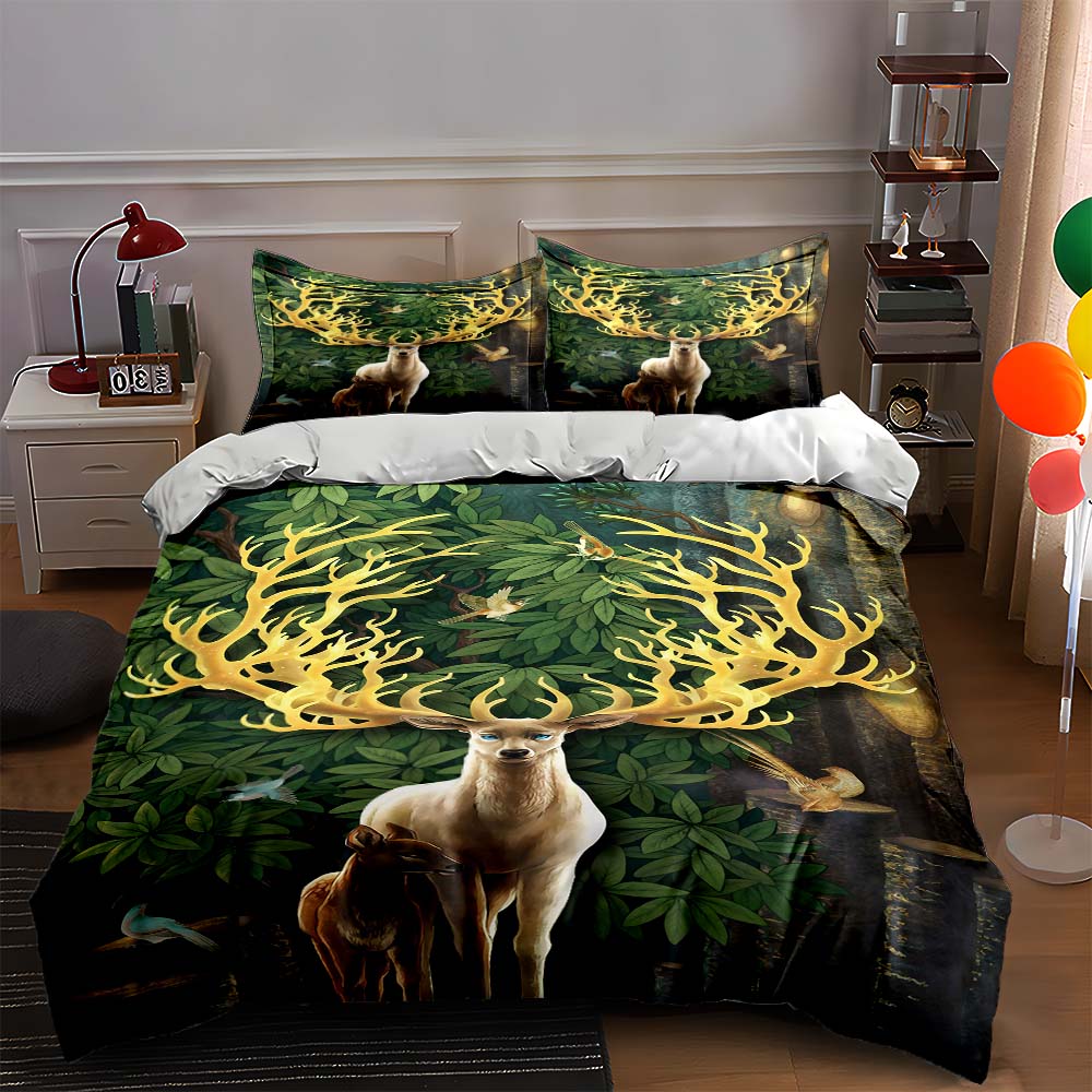 

Golden antlered deer Bedding Duvet cover sets Duvet covers Pillowcases gifts (1 * Duvet Cover 2 * Pillowcases, without duvet insert) 135x200cm