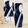 Womens Plus Size Geometric Printed Two Piece Set Sleeveless Bodycon Dress And 3 4 Sleeve Open Front Cardigan
