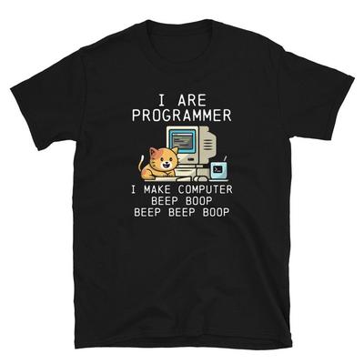 Programmer Cat Beep Boop Coding ShortSleeve Unisex TShirt Relaxing Shortsleeved Cotton Breathable Top Summer Crewneck Tee