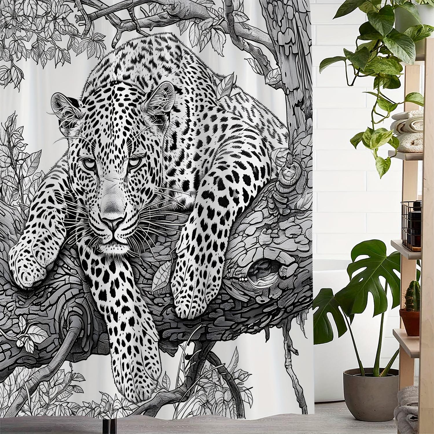 

Vintage Leopard And Tree Print Shower Curtain With 12 Hooks - Waterproof, Machine Washable Polyester Fabric, Artistic Design W60H190(CM)-1 Pcs