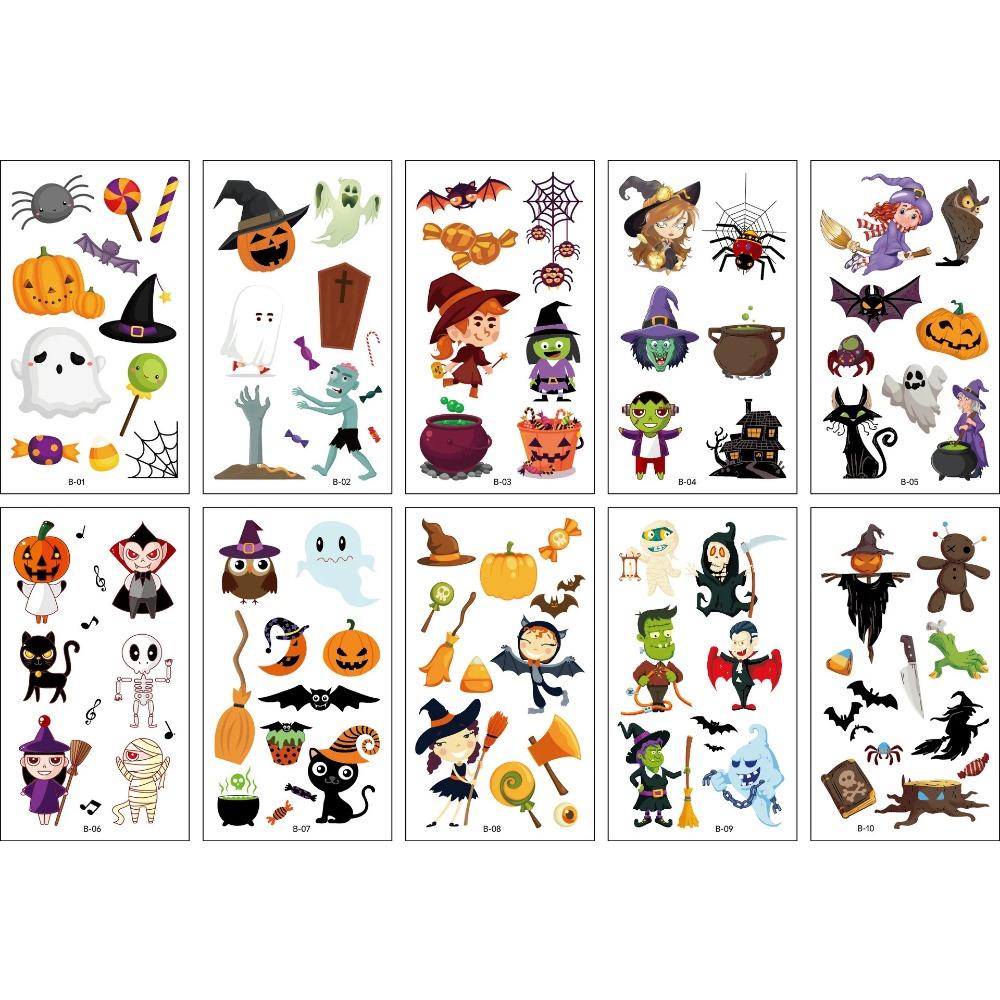 

10 Sheets Halloween Pumpkins Zombie Tattoo Sticker Temporary Fake Tattoo Arm Hands Body Waterdichte Tatouages Pour Kids Toy Gift