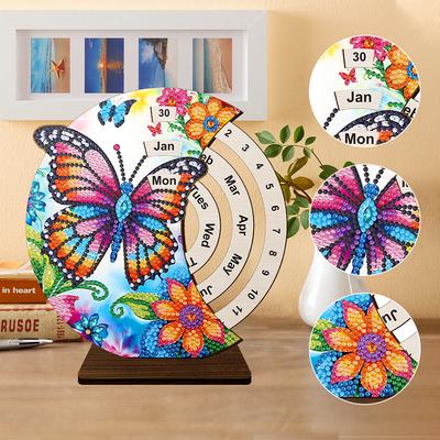 Diamond Art Calendar Ornaments Wooden 5D DIY Diamond Painting Rotating Calendar Desk Decor Kit Desk Calendar Christmas Gift