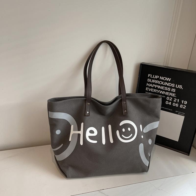 Canvas big bag 2025 fall new fashion girl preppy style letter graffiti shoulder bag commuter tote bag