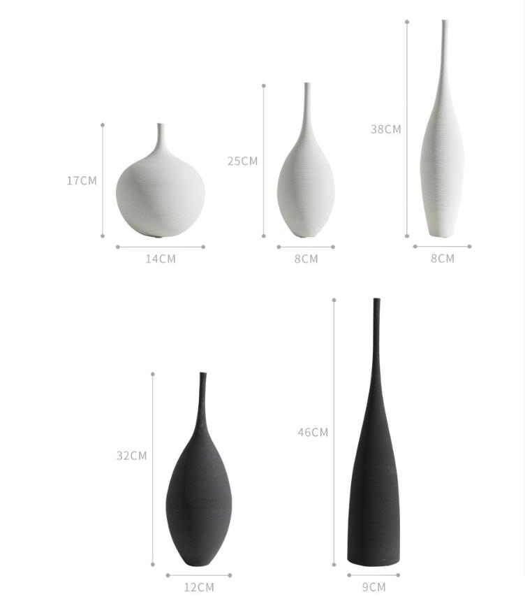Minimalist El Yapımı Sanat Zen Vazo Seramik Dekorasyon Oturma Odası Model Ev Dekorasyonu Siyah ve Beyaz Sanat Vazo El Çizimi