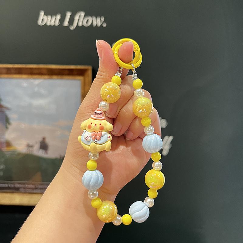 Sanrio Kuromi Beads Phone Chain Cinnamoroll Melody Keychain Sweet Girl Wrist Strap Bracelet Earphone Case Charm Bag Decor