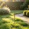 Aged Brown Flower Yard Sculpture with Slender Iron Stems and a Twin-Point Soil-Insert Base for Adding Country Character Among Garden Flowers