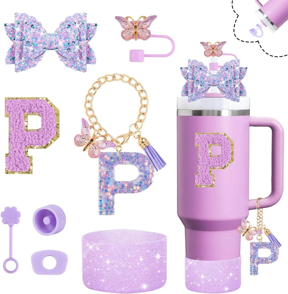 8pcs Cup Accessories Set 30oz 40oz Tumbler Straw Topper Cover, Boot, Spill Proof Stoppers, Handle Charms Sticker For Stanley Cup