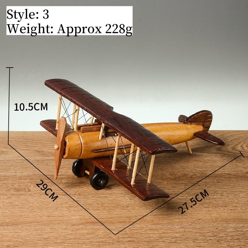 Wood Airplane Figurine Retro 3D Biplane Sculpt Creative Airplane Model Crafts Desktop Ornament Gift Home Decorations Accessories