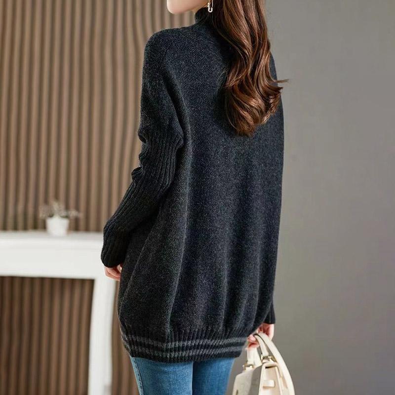 Sweater for Women Thickened Turtleneck Pullover Warm Knitted Striped Base Layer Stretchy Long Sleeve Oversize Jumper Tops