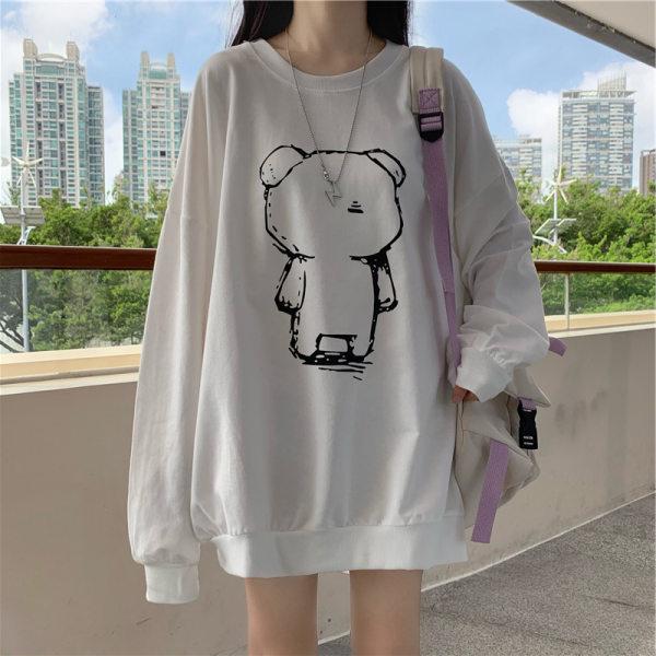 2026 Autumn Korean Style Loose Round Neck Cartoon Print Plus Size Women's Fleece Hoodie
