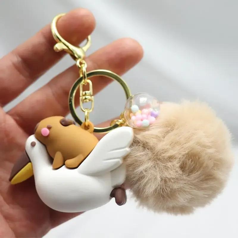 1PC Cartoon Capybara Plush Keychain Kawaii Backpack PVC Pendant Decoration Keyring Accessories Anime Lover Gifts