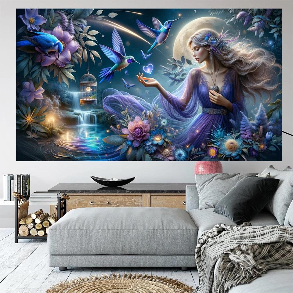 

Зачарованная Гармония в Волшебном Лесу DIY Полная Алмазная Живопись Тигр Единорог Красота Женщина Алмазная Мозаика Ювелирные Изделия Вышивка Крестом Full Round 50x100CM