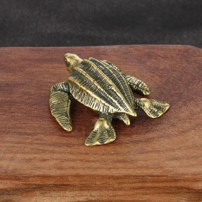 Figurina di tartaruga marina in ottone massiccio in miniatura per tè, animali domestici, desktop, piccolo ornamento, decorazione per la casa, accessori, regali per bambini